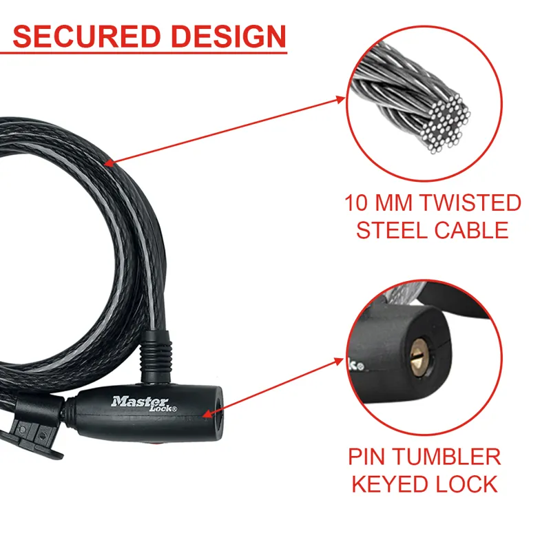 Master Lock Cycle Cable Key Lock 10mm X 1.8m 8232 Black-2